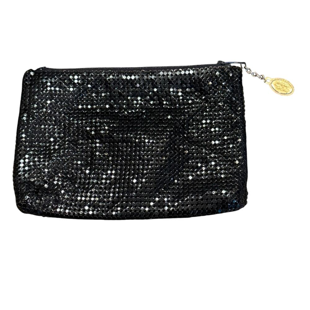 Vtg Black Whiting & Davis Made in USA Mesh Zipper Purse Pouch